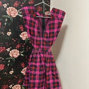 Mustard Seed Vibrant Pink and Black Plaid Dress